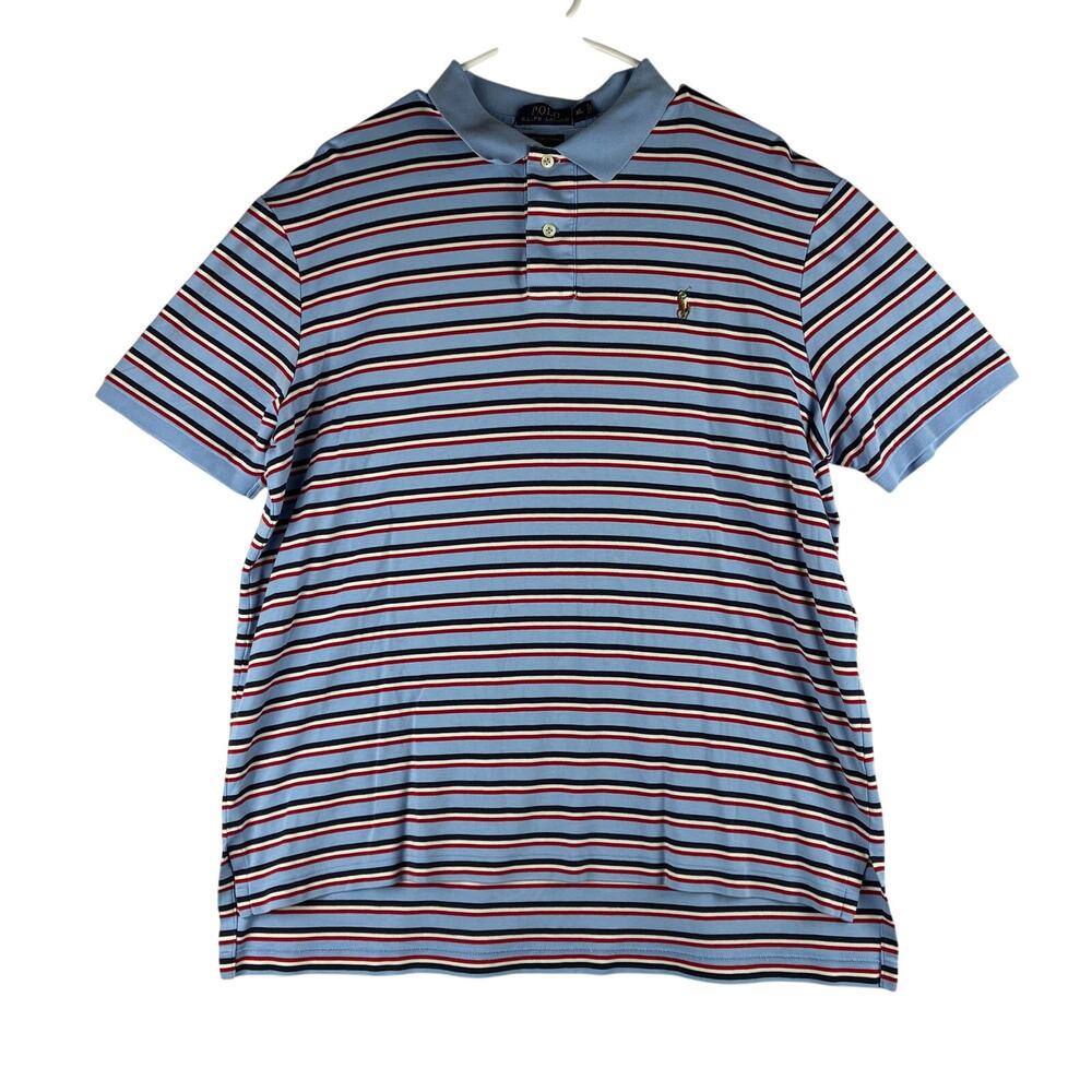 Polo Ralph Lauren Pima Soft Touch Polo Shirt Mens XL Blue Striped Classic Preppy